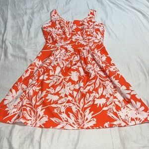 Ronni Nicole Sleeveless Orange and White Tropical Floral Dress 10